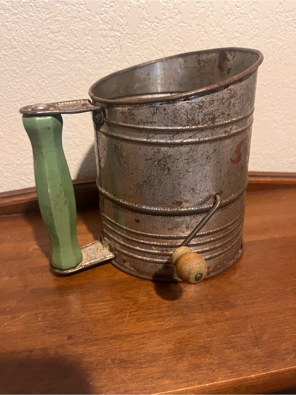 Vintage Bromwells Flour Sifter with Green Handle